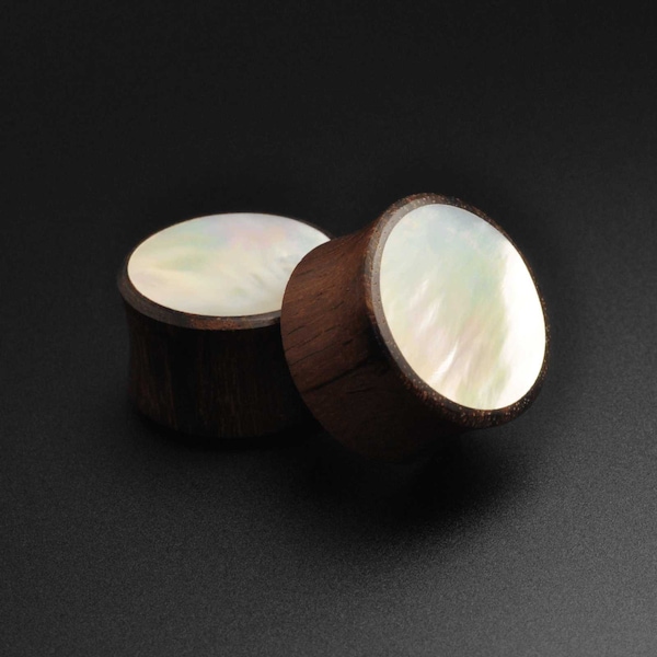 Sono Wood Double Flare Plug With MOP Inlay | Wooden Ear Stretcher Gauges | Sizes 6mm (2g) - 25mm (1") | FREE Worldwide Delivery!