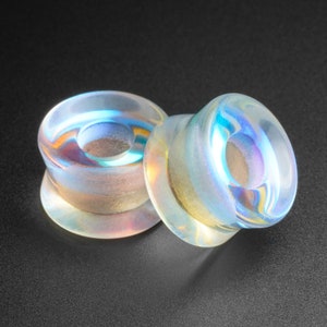 Rainbow Glass Double Flare Concave Tunnel | Glass Ear Stretcher Gauges | Sizes 6mm (2g) - 25mm (1&quot;) | FREE Delivery Available!