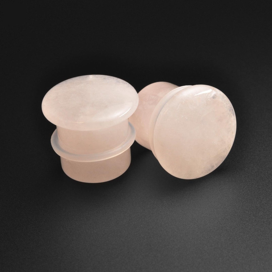 Genuine Rose Quartz Stone Ear Plugs - Single Flare Organic Plugs For Stretched Ears - Lex & Lu