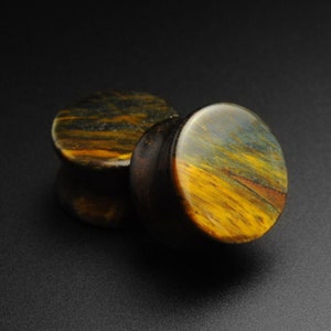 Blue Tiger&#39;s Eye Double Flare Plug | Organic Stone Ear Stretcher Gauges | Ear Gauges | Sizes 4mm (6g) - 19mm (3/4&quot;) FREE Delivery Available