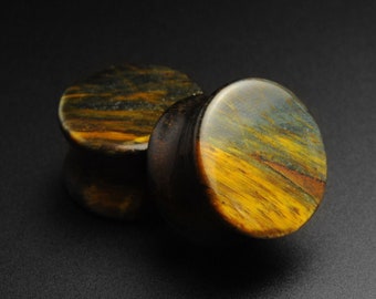 Blue Tiger's Eye Double Flare Plug | Organic Stone Ear Stretcher Gauges | Ear Gauges | Sizes 4mm (6g) - 19mm (3/4") FREE Delivery Available