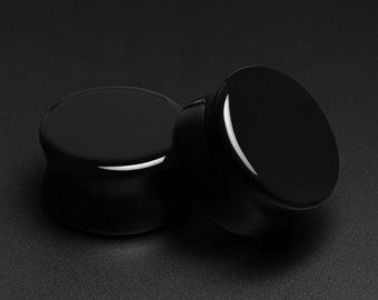 Plug double pierre évasée en onyx noir | Jauges de civière d'oreille en pierre organique | Formats 4 mm (6 g) - 25 mm (1") | Haute brillance | Livraison GRATUITE disponible