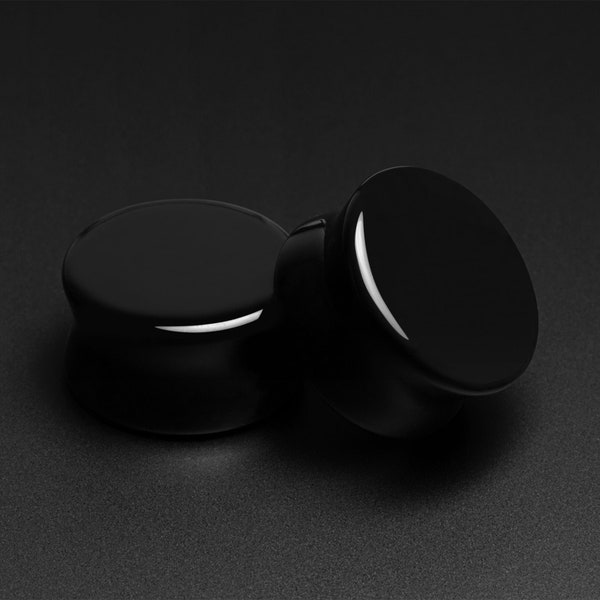 Black Onyx Double Flare Stone Plug | Organic Stone Ear Stretcher Gauges | Sizes 4mm (6g) - 25mm (1") | High Polish | FREE Delivery Available