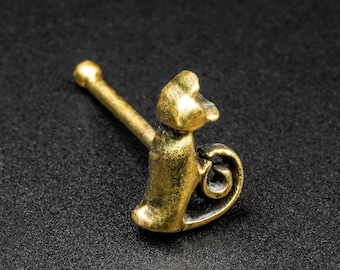 Sitting Cat Brass Nose Stud (Nose Bone) | Nose Studs, Nose Bone Fit | Nose Piercing Jewellery | Brass Jewellery | ***No USA TARIFFS!***