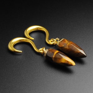 Tiger&#39;s Eye Faceted Pendant With Gold PVD Hook Mini Ear Weight | Ear Weight Gauges For Stretched Ears | ***No USA TARIFFS!***
