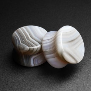 Grey Striped Agate Double Flare Stone Plug | Organic Stone Ear Stretcher Gauges | Sizes 6mm (2g) - 25mm (1&quot;) | FREE Delivery Available!