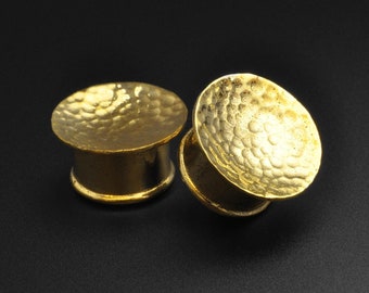 Hammered Mayan Flare Concave Brass Plug | Brass Ear Stretcher Gauges | Sizes 8mm (0)g - 16mm (5/8&quot;) | FREE Delivery Available!
