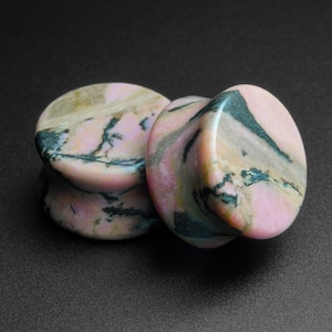 Rhodonite Double Flare Stone Plug | Organic Stone Ear Stretcher Gauges | Sizes 6mm (2g) - 24mm (15/16&quot;) | ***No USA TARIFFS!***
