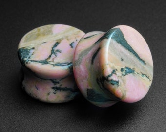Rhodonite Double Flare Stone Plug | Organic Stone Ear Stretcher Gauges | Sizes 6mm (2g) - 24mm (15/16") | ***No USA TARIFFS!***