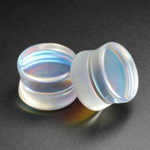 Dilatadores de oreja de vidrio Aurora de doble acampanado / Dilatadores de oreja de vidrio / Tamaños: 6 mm (2 g) - 25 mm (1") / Dilatadores de oreja de vidrio / ***¡Sin aranceles de EE. UU.!***