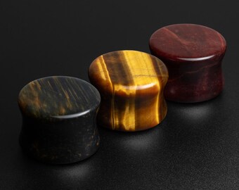 Tiger's Eye Double Flare Plug Bundle | Organic Stone Ear Stretcher Gauges | Sizes 5mm (4g) - 25mm (1") | FREE Worldwide Delivery!