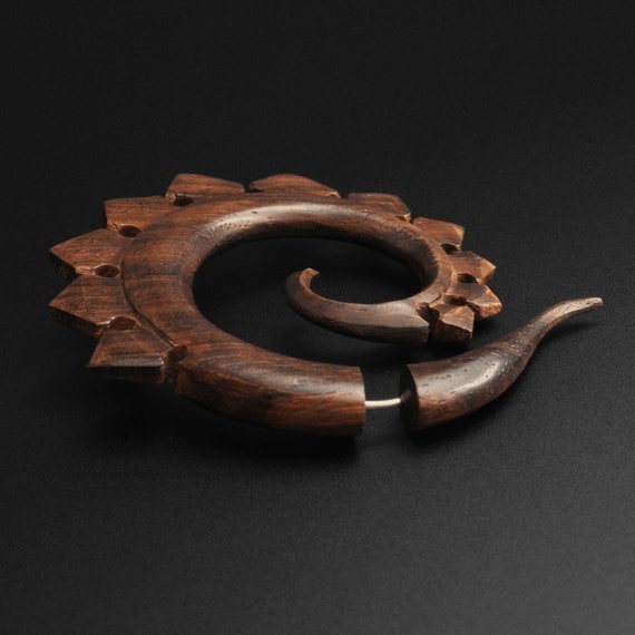 Hand Carved Black Narra Wood Long Tail Fake Ear Spiral Hand Carved Black Narra Wood Long Tail Fake Ear Spiral