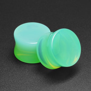 Seafoam Green Opalite Glass Double Flare Concave Plug | Glass Ear Stretcher Gauges | Sizes 6mm (0g) - 40mm(1 9/16&quot;)