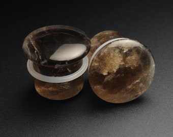 Smokey Quartz Single Flare Convex Stone Plug | Organic Stone Ear Stretcher Gauges | Sizes 3mm (8g) - 16mm (5/8") | FREE Worldwide