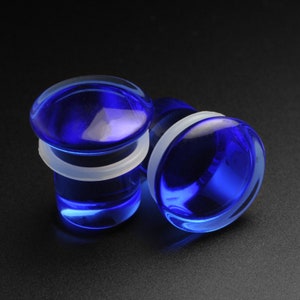 Glass Plugs | Blue Glass Single Flare Convex Plug | Glass Stretcher Gauge Lobe | Sizes 3mm (8g) - 16mm (5/8&quot;) | FREE Delivery Available!