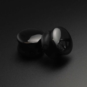 Black Onyx Double Flare Convex Organic Stone Plug | Organic Stone Ear Gauges | Sizes 4mm (6g) - 16mm (5/8&quot;) | FREE Delivery Available!