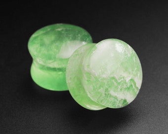 Green Fluorite Double Flare Convex Stone Plug | Organic Stone Ear Stretcher Gauges | Sizes 4mm (6g) - 16mm (5/8") | FREE Worldwide