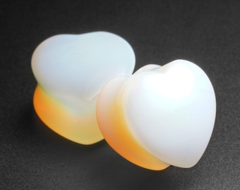 Opalite Heart Shaped Double Flare Stone Plug | Organic Stone Ear Stretcher Gauges | Sizes 6mm (2g) - 16mm (5/8") | ***No USA TARIFFS!***