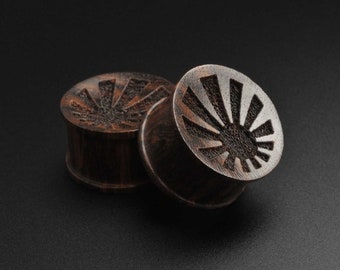 Sono Wood With Sunrise Engraving Double Flare Organic Wood Plug | Sizes 14mm (9/16") - 20mm (13/16") | ***No USA TARIFFS!***
