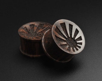 Sono Wood With Sunrise Engraving Double Flare Organic Wood Plug | Sizes 14mm (9/16") - 20mm (13/16") | FREE Delivery Available!