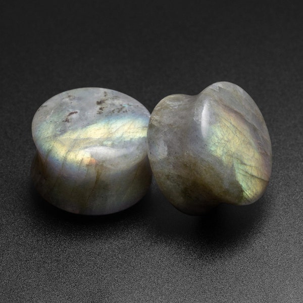 Grey Labradorite Double Flare Convex Stone Plug | Organic Stone Ear Stretcher Gauges | Sizes 5mm (4g) - 25mm (1") | FREE Worldwide Delivery!