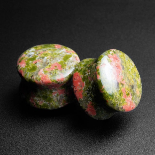 Unakite Double Flare Convex Stone Plug | Organic Stone Ear Stretcher Gauges | Sizes 6mm (2g) - 25mm (1") | FREE Delivery Available!