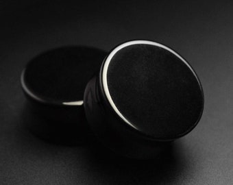 Bouchon double flare en verre noir | Jauges d'allongement des oreilles en verre organique | Tailles 8 mm (0 g) - 30 mm (1 3/16") | Livraison GRATUITE disponible !