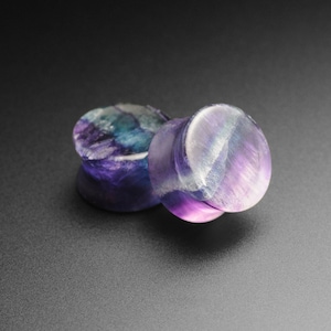 Rainbow Fluorite Double Flare Stone Plug | Organic Stone Ear Stretcher Gauges | Sizes 3mm (8g) - 25mm (1&quot;) | FREE Delivery Available!