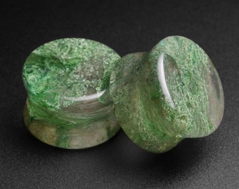Moss Glass Double Flare Stone Plug | Glass Ear Stretcher Gauges | Glass Flesh Tunnel | Sizes 4mm (6g) - 25mm (1") | ***No USA TARIFFS!***