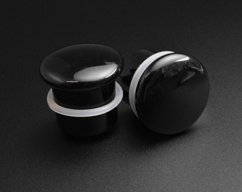 Black Onyx Single Flare Convex Stone Plug | Organic Stone Ear Stretcher Gauges | Sizes 3mm (8g) - 16mm (5/8&quot;) | FREE Worldwide