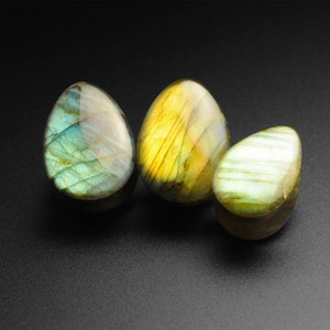 Grade AAA Labradorite Double Flare Convex Organic Stone Teardrop Plug | Sizes 6mm (2g) - 16mm (5/8") | FREE Delivery Available!