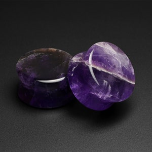 Amethyst Double Flare Stone Plug | Organic Stone Ear Stretcher Gauges | Sizes 4mm (6g) - 25mm (1&quot;) | High Polish | ***No USA TARIFFS!***