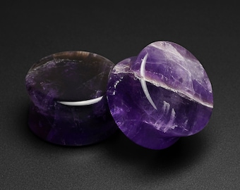 Amethyst Double Flare Stone Plug | Organic Stone Ear Stretcher Gauges | Sizes 4mm (6g) - 25mm (1") | High Polish | FREE Delivery Available!