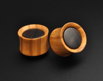 Olive Wood Double Flare Plug With Sono Wood Inlay | Wooden Ear Stretcher Gauges | Sizes 6mm (2g) - 25mm (1") | ***No USA TARIFFS!***