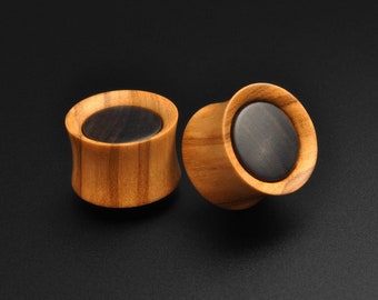 Olive Wood Double Flare Plug With Sono Wood Inlay | Wooden Ear Stretcher Gauges | Sizes 6mm (2g) - 25mm (1") | FREE Delivery Available!