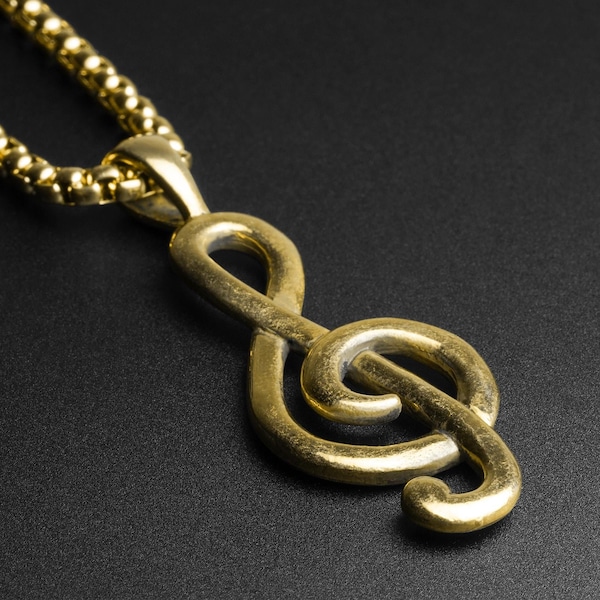 Brass Treble Clef Music Note Pendant With 18k Gold Box Chain | Italian Brass Jewellery | High Quality Brass | FREE Worldwide Delivery!