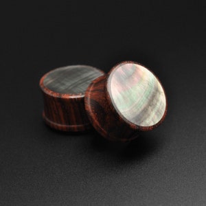 Sono Wood & Black Mother Of Pearl Double Flare Organic Wood Ear Plug Stretcher | Wooden Ear Gauges | Sizes 6mm (2g) - 25mm (1&quot;) Gauges