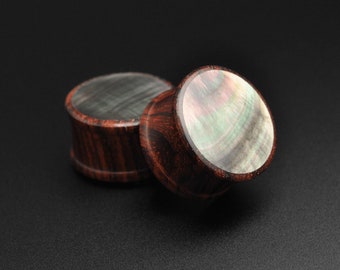 Pair of Tribal Lotus Top Natural Rose Wood Double Flare Saddle Fit Ear Plugs 