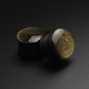 Golden Obsidian Double Flare Convex Organic Stone Plug | Organic Stone Ear Gauges | Sizes 4mm (6g) - 16mm (5/8&quot;) | FREE Delivery Available!