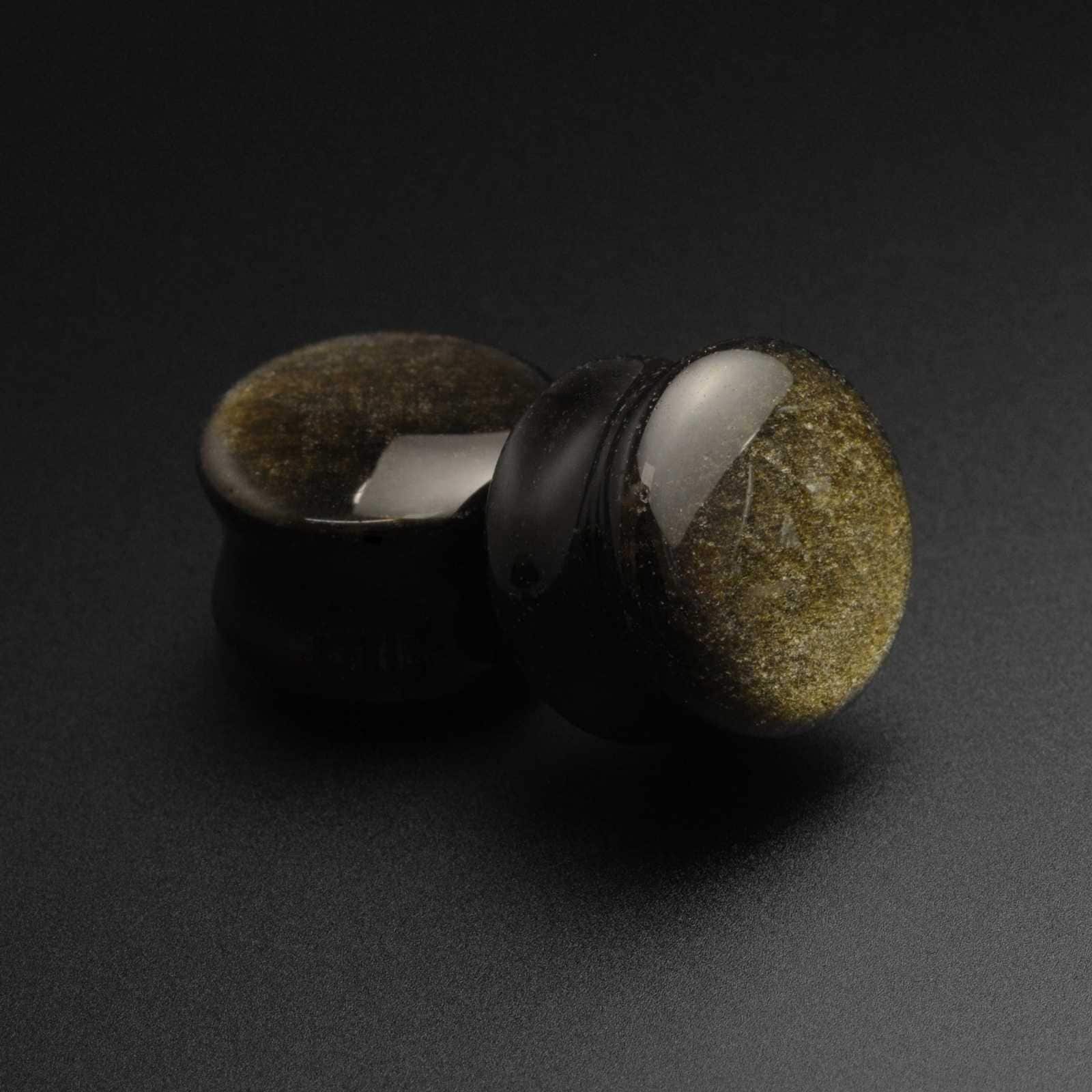 Goldener Obsidian Double Flare Konvexer Bio Stein Plug | Organic Stein Ohrmesser | Größen 4 mm (6g) - 16 mm (5/8 ") | KOSTENLOSE Lieferung verfügbar!