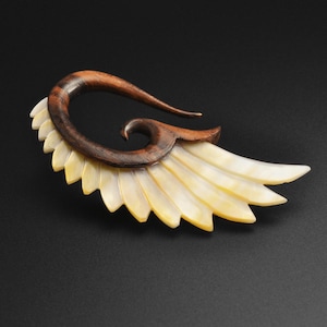 Sono Wood & MOP Angel Wing | Wooden Ear Stretcher Gauges | Ear Stretching | Sizes 3mm (8g) - 12mm (1/2&quot;) | ***No USA TARIFFS!***