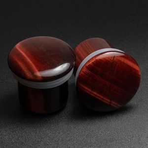 Red Tiger&#39;s Eye Single Flare Convex Stone Plug | Organic Stone Ear Stretcher Gauges | Sizes 3mm (8g) - 16mm (5/8”) FREE Delivery Available