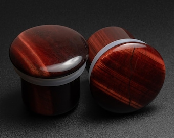 Red Tiger's Eye Single Flare Convex Stone Plug | Organic Stone Ear Stretcher Gauges | Sizes 3mm (8g) - 16mm (5/8”) FREE Delivery Available