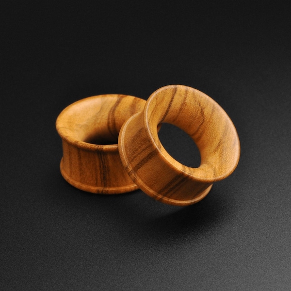 Túnel cóncavo de doble llamarada de madera de olivo / Medidores de camilla de oreja de madera / Tamaños 6 mm (2 g) - 30 mm (1 9/16") / ¡Entrega GRATUITA disponible!