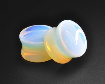 Opalite Double Flare Concave Organic Stone Plug | | Organic Stone Ear Gauges | Sizes 6mm (2g) - 25mm (1") | ***No USA TARIFFS!***