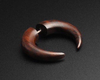 Hand Carved Black Narra Wood Tribal Pincher Fake Ear Spiral Hand Carved Black Narra Wood Tribal Pincher Fake Ear Spiral