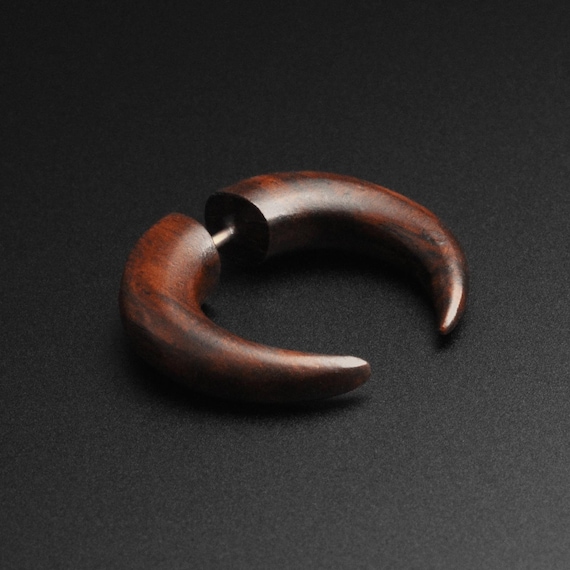 Hand Carved Black Narra Wood Tribal Pincher Fake Ear Spiral Hand Carved Black Narra Wood Tribal Pincher Fake Ear Spiral