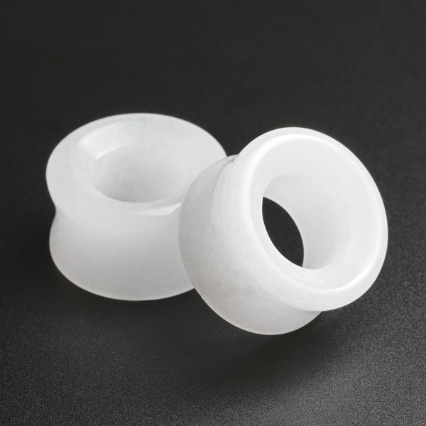 White Jade Double Flare Concave Stone Tunnel | Organic Stone Ear Stretcher Gauges | Sizes 6mm (2g) - 25mm (1") | FREE Delivery Available!