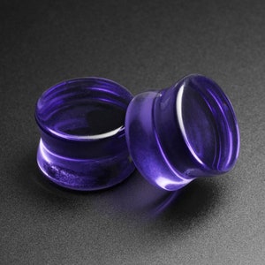 Purple Glass Double Flare Plug | Glass Ear Stretcher Gauges | Sizes 6mm (2g) - 25mm (1&quot;) | FREE Delivery Available! | Glass Gauges