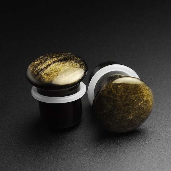 Golden Obsidian Single Flare Convex Stone Plug | Organic Stone Ear Stretcher Gauges | Sizes 3mm (8g) - 16mm (5/8")| FREE Worldwide